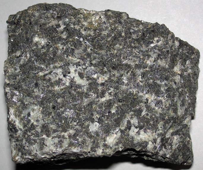 Diabase, Dolerite or microgabbro - A medium-grained, dark-colored mafic rock